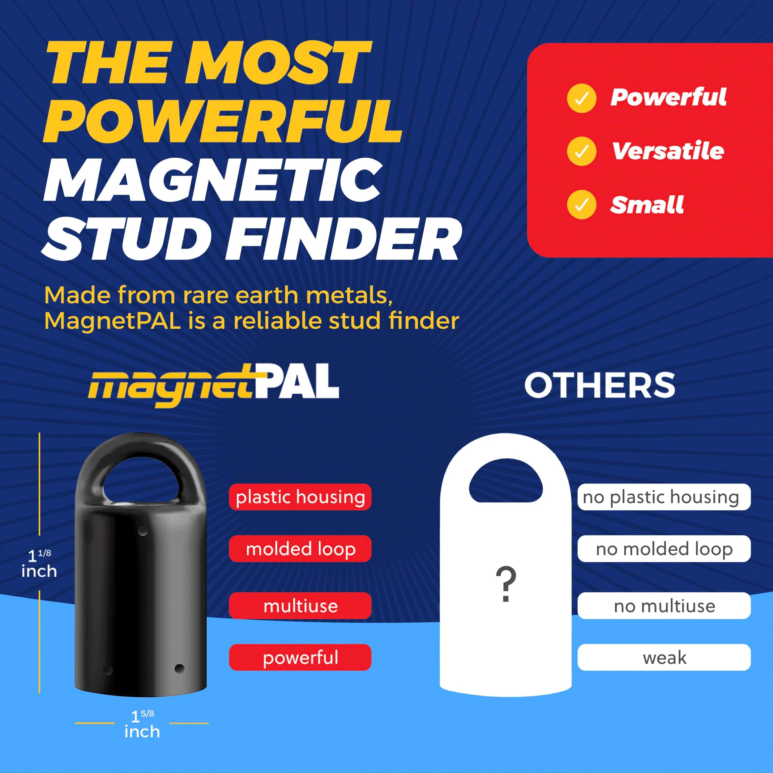 Heavy-Duty Magnet - Magnetic Stud Finder & Key Organizer - 3-Pack (Black)
