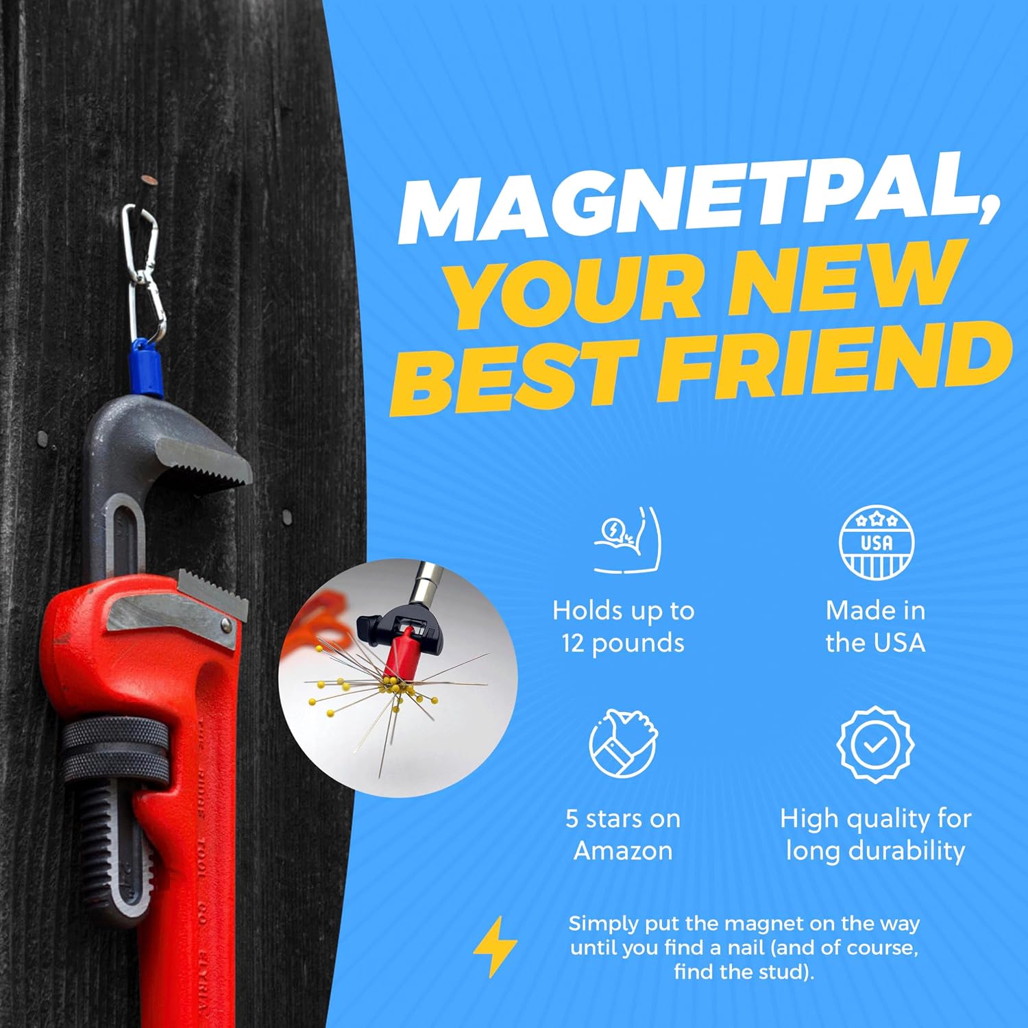 Heavy-Duty Magnet - Magnetic Stud Finder & Key Organizer - 3-Pack (Black)