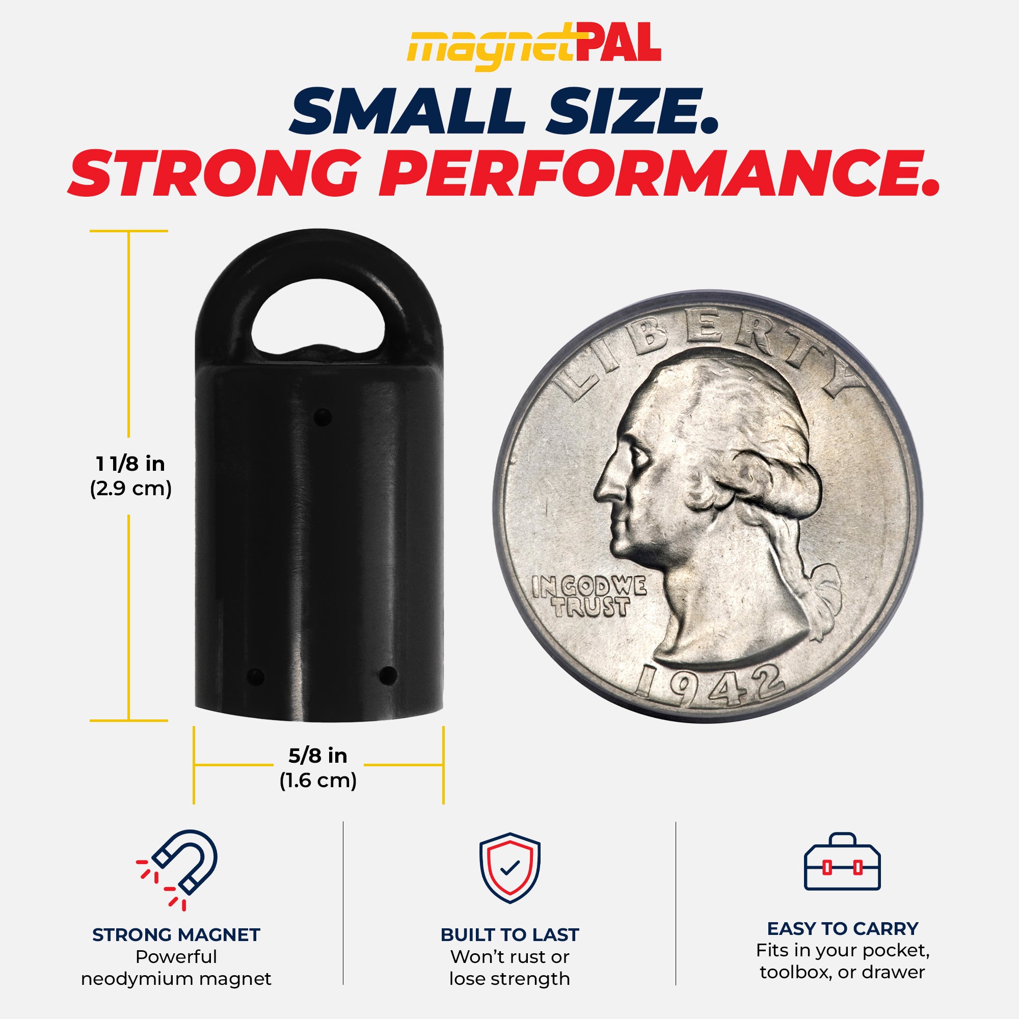 Magnetic Stud Finder: 3-Pack (Black) Neodymium Stud Detector for Drywall. 12 lb Pull, Anti-Rust, Made in USA